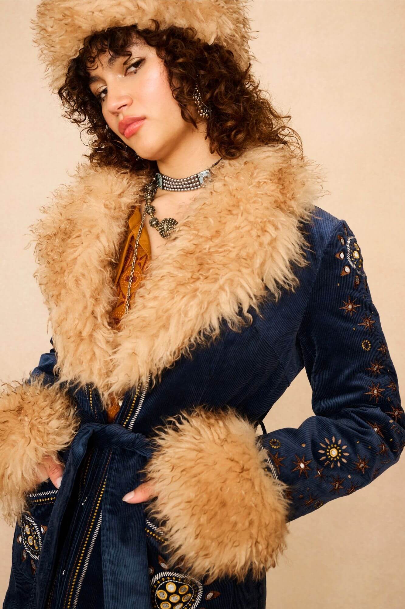 Midnight Embroidered Penny Lane Coat – Blue
