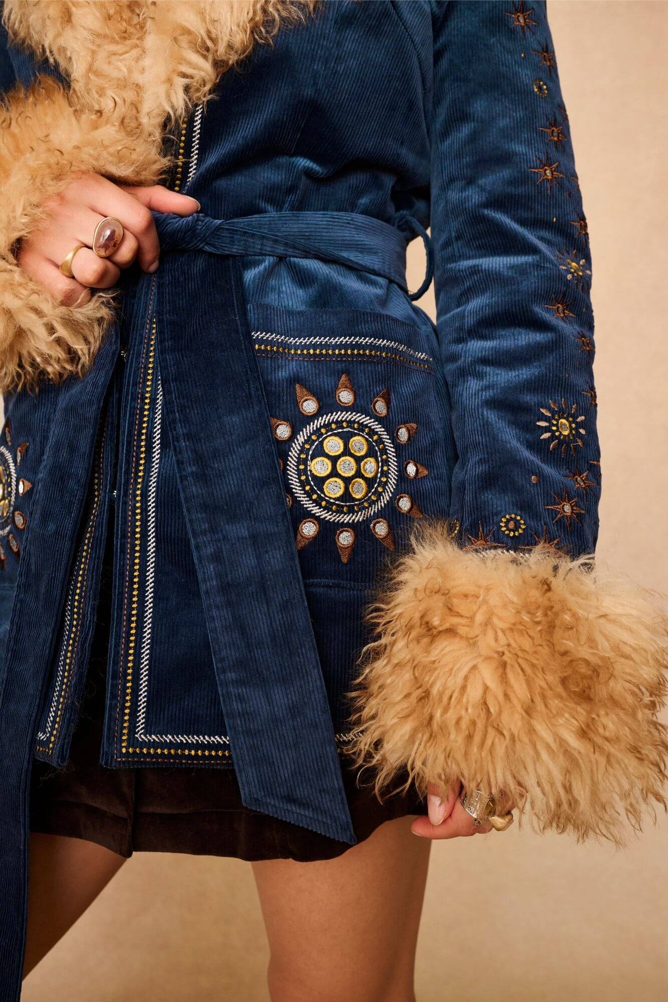 Midnight Embroidered Penny Lane Coat – Blue