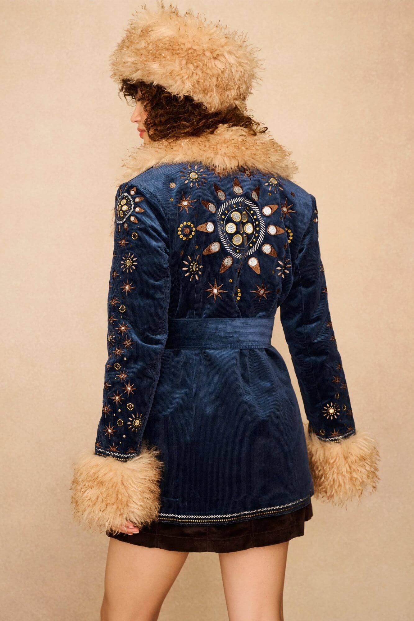 Midnight Embroidered Penny Lane Coat – Blue