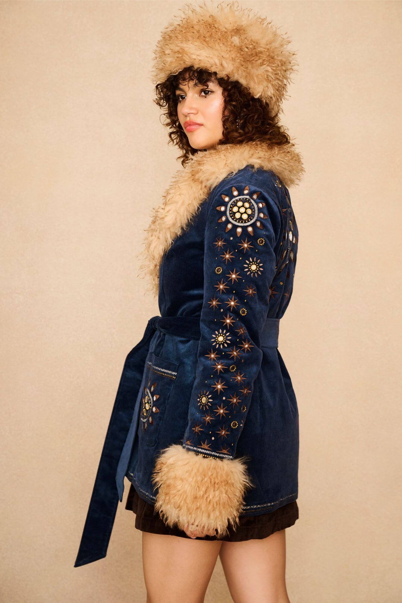 Midnight Embroidered Penny Lane Coat – Blue
