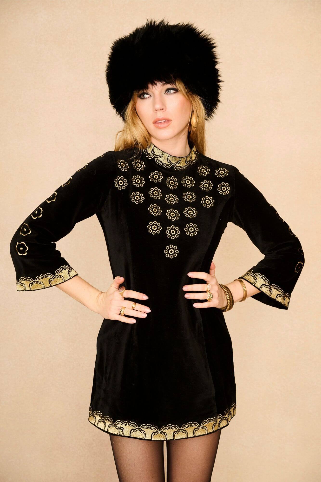 Midnight Muse Embroidered Velvet Mini Dress – Black