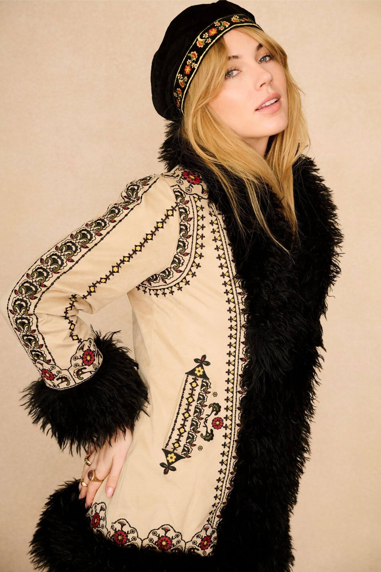 Moonflower Embroidered Penny Lane Coat – Cream