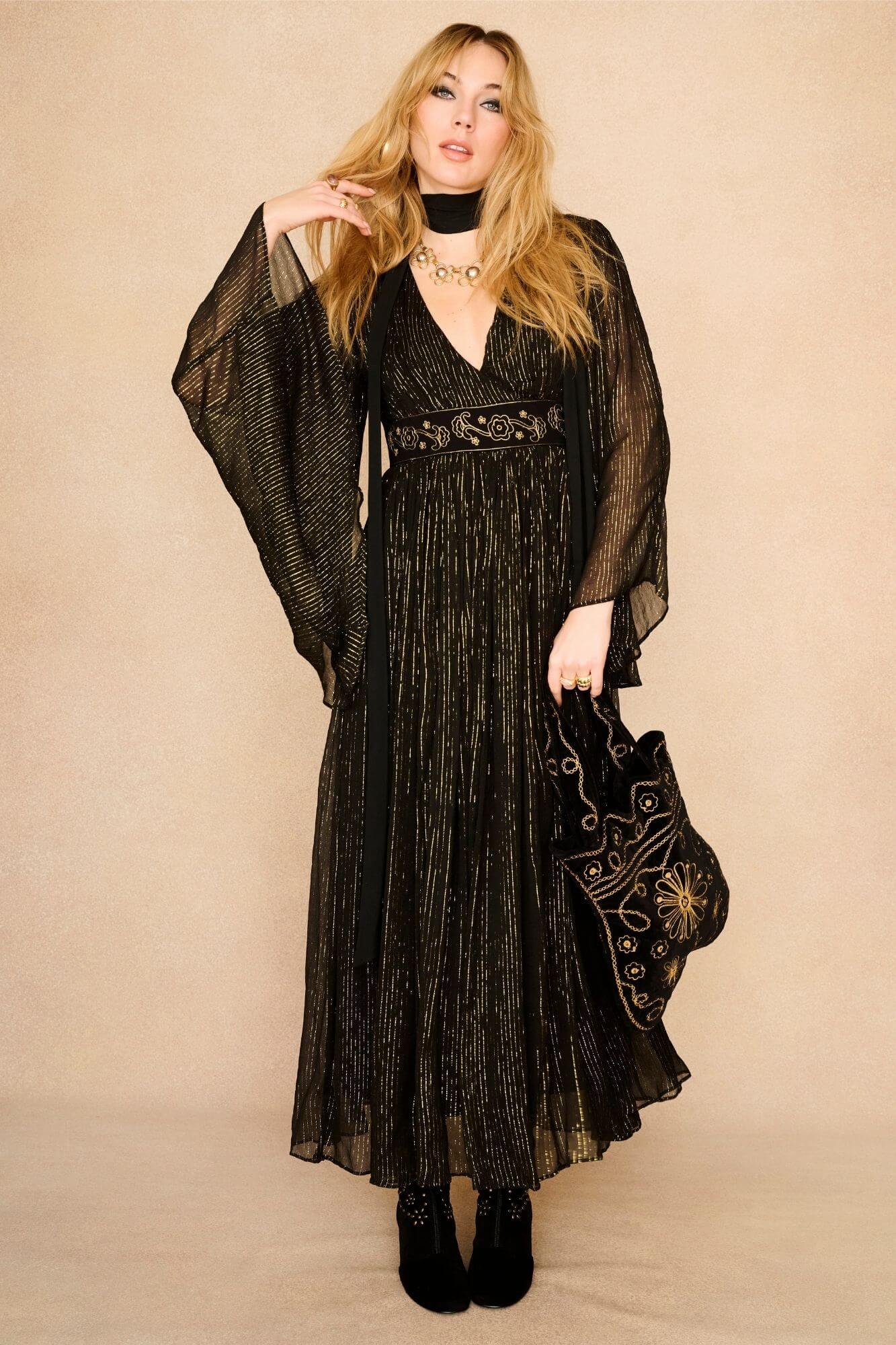 Night Moves Lurex Maxi Dress – Black