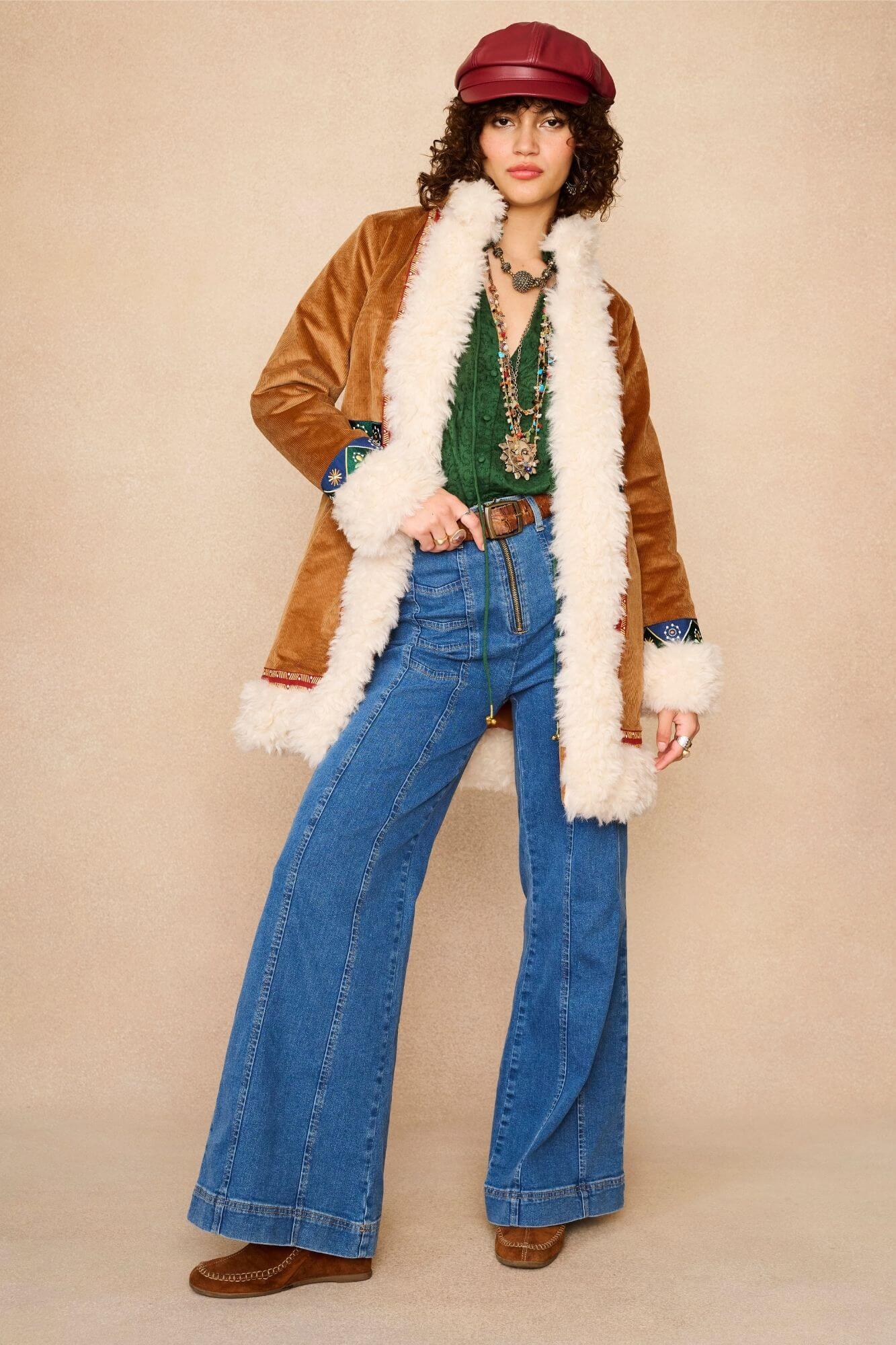 Orion Embroidered Penny Coat – Brown