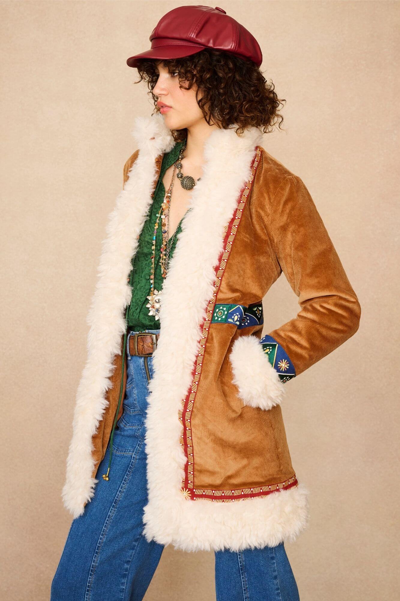 Orion Embroidered Penny Coat – Brown