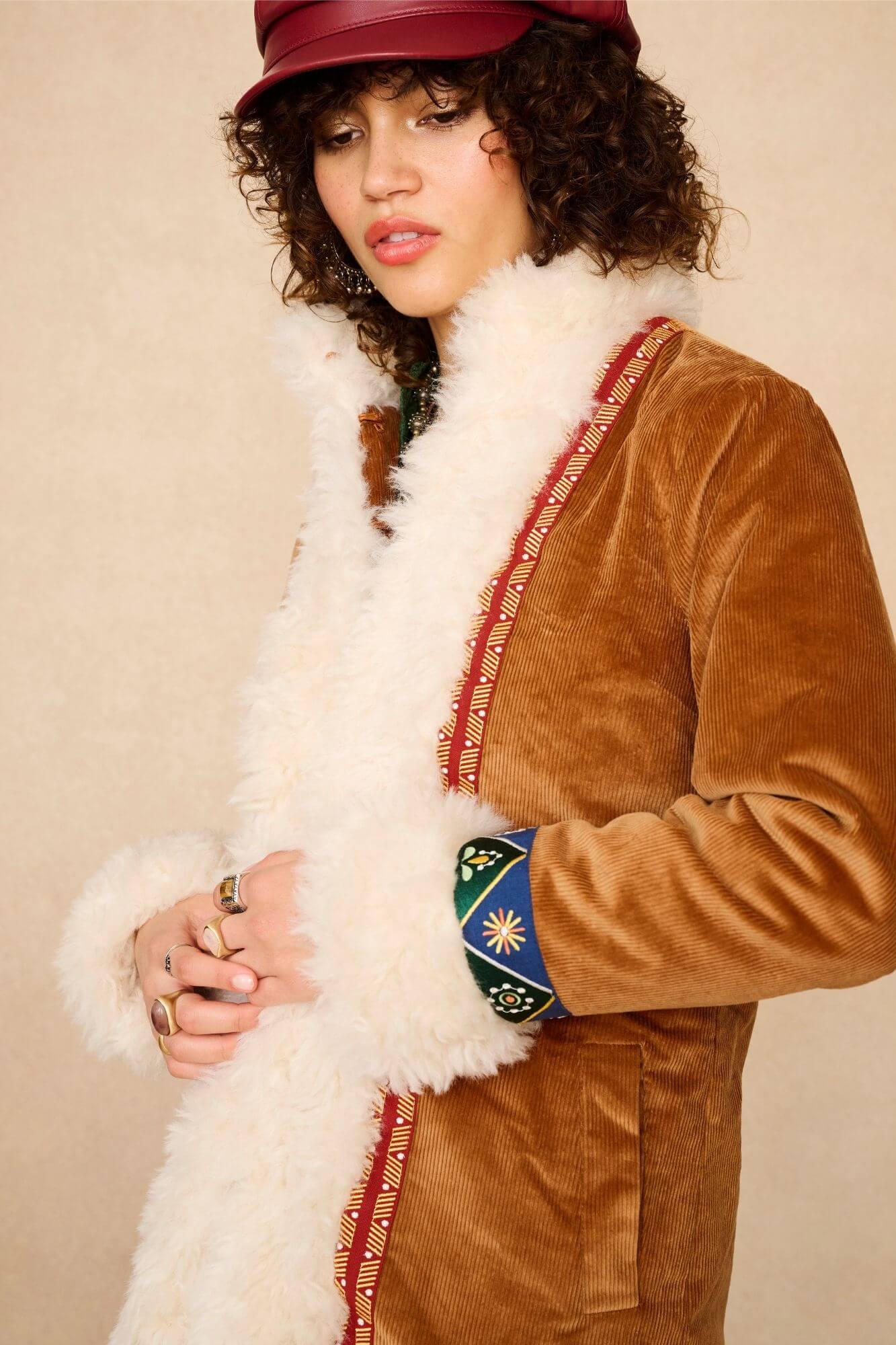 Orion Embroidered Penny Coat – Brown