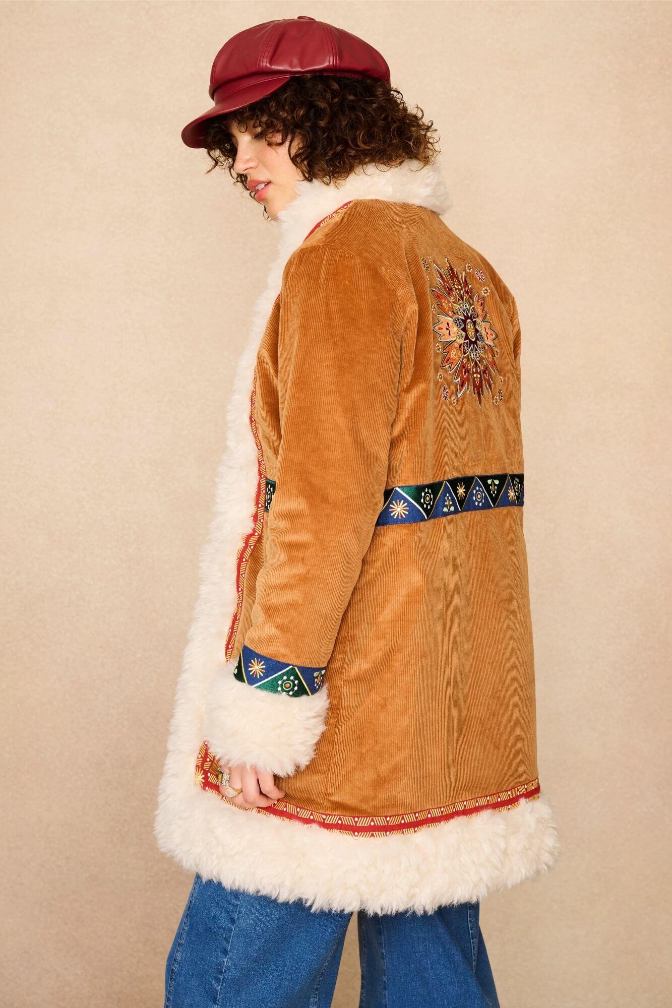 Orion Embroidered Penny Coat – Brown