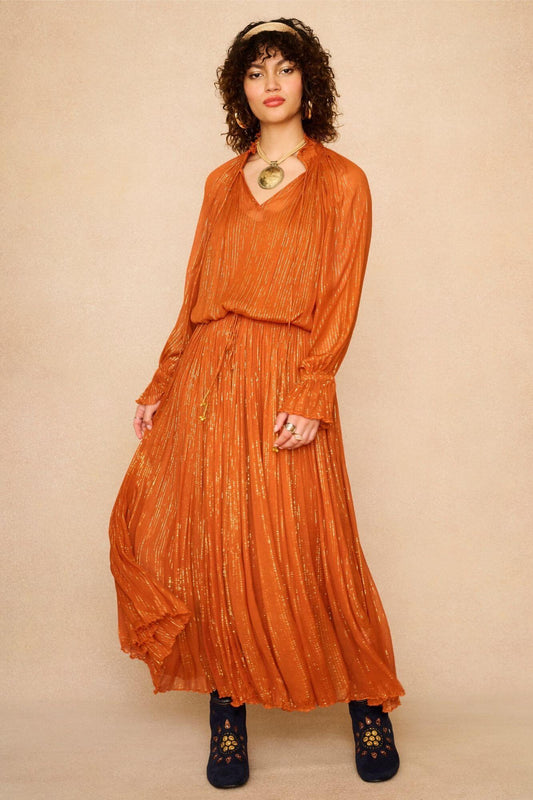 Phoenix Lurex Midi Dress – Orange