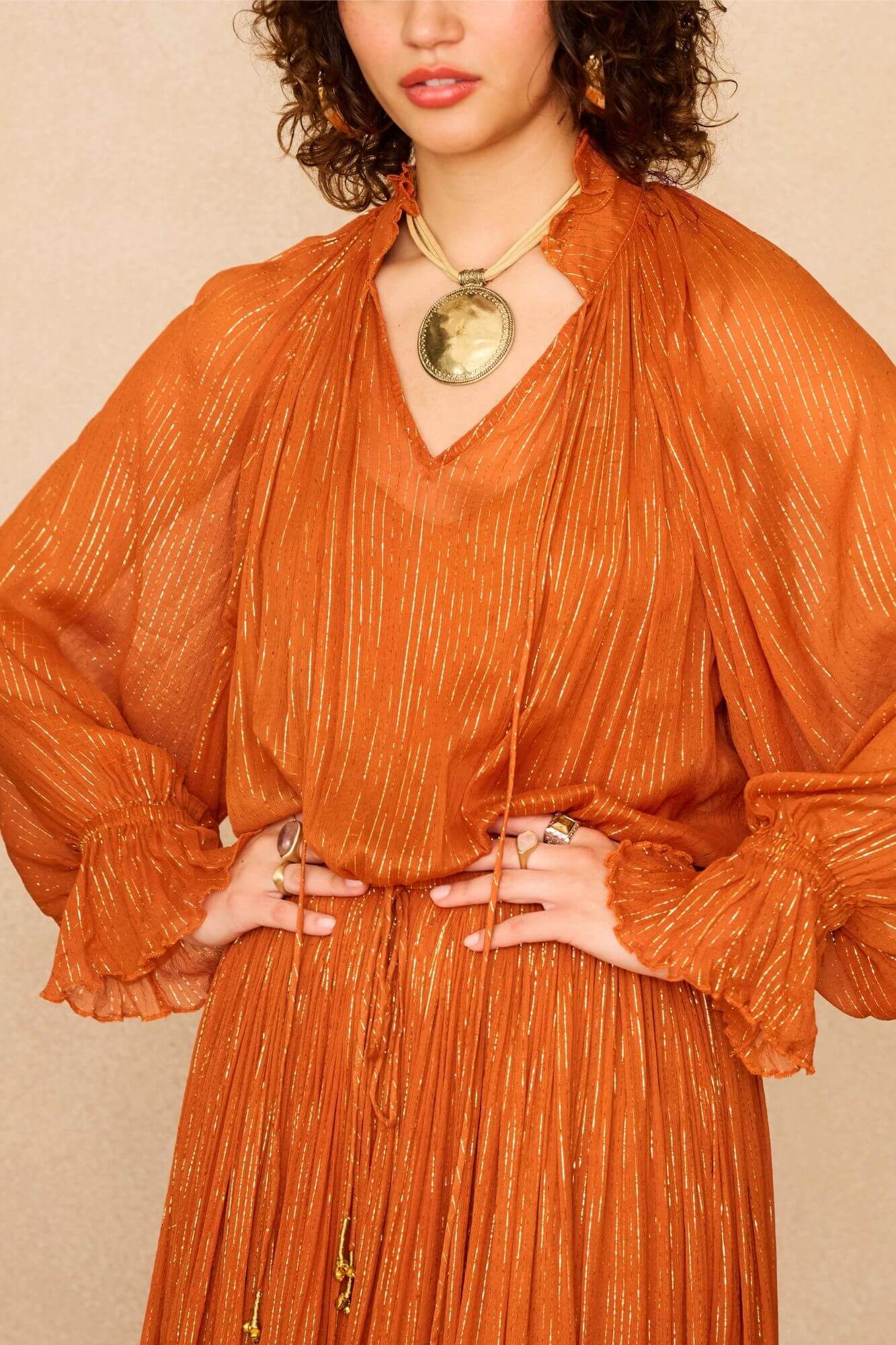 Phoenix Lurex Midi Dress – Orange