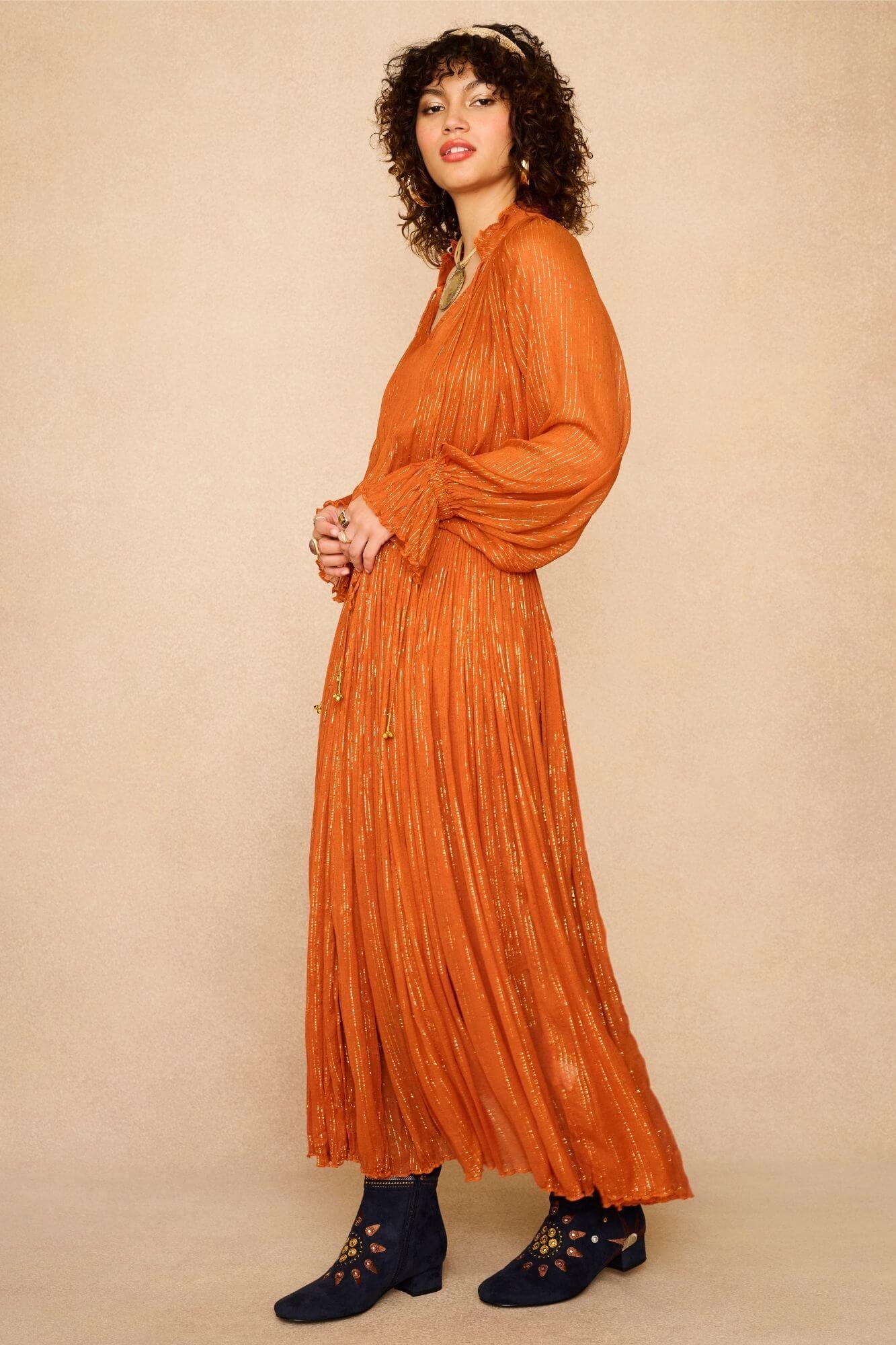 Phoenix Lurex Midi Dress – Orange