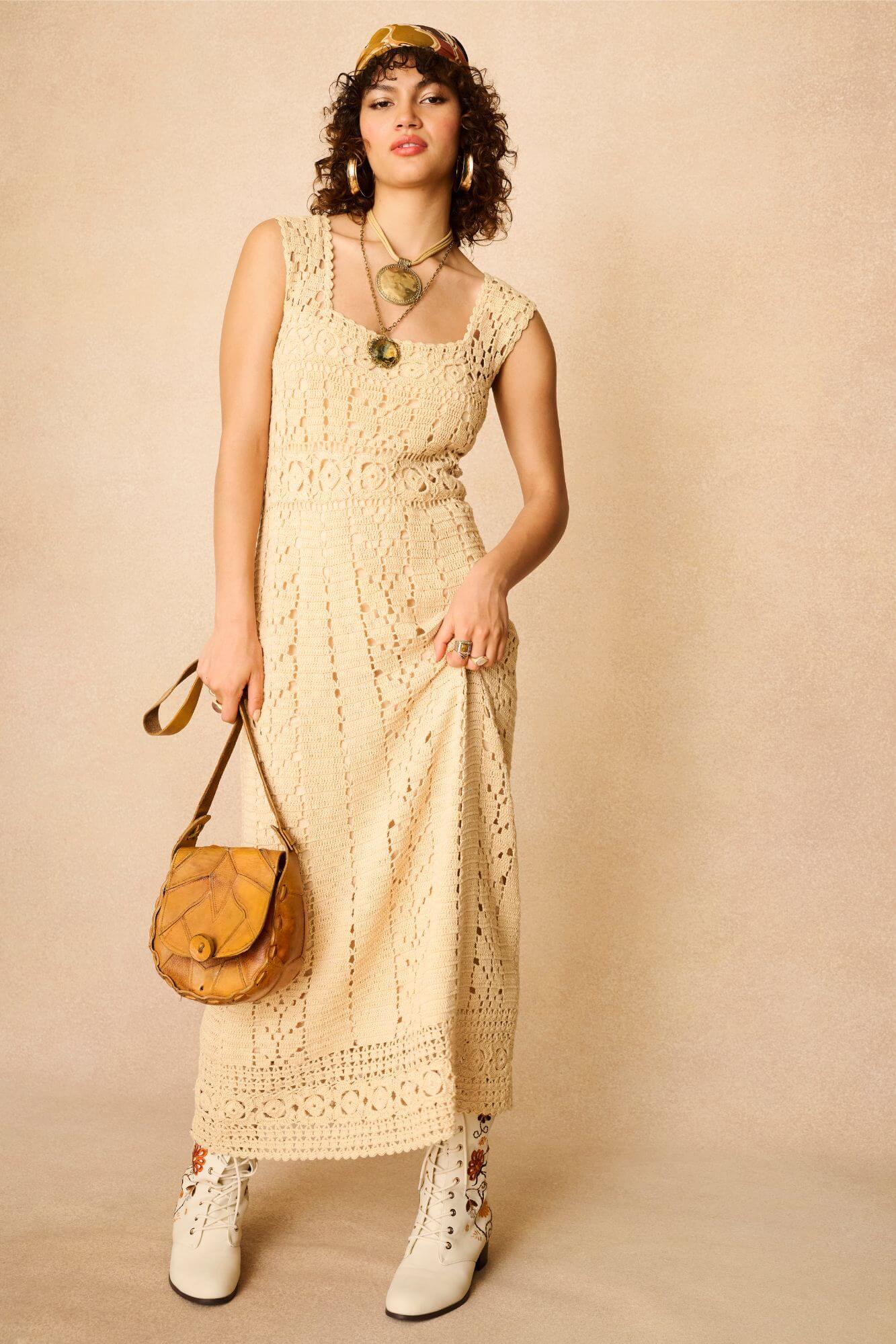 Solace Crochet Midi Dress – Cream