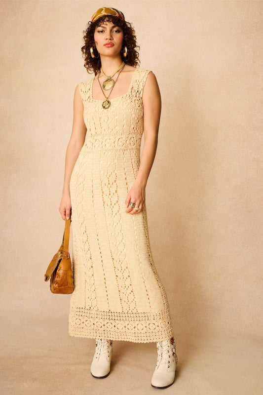Solace Crochet Midi Dress – Cream