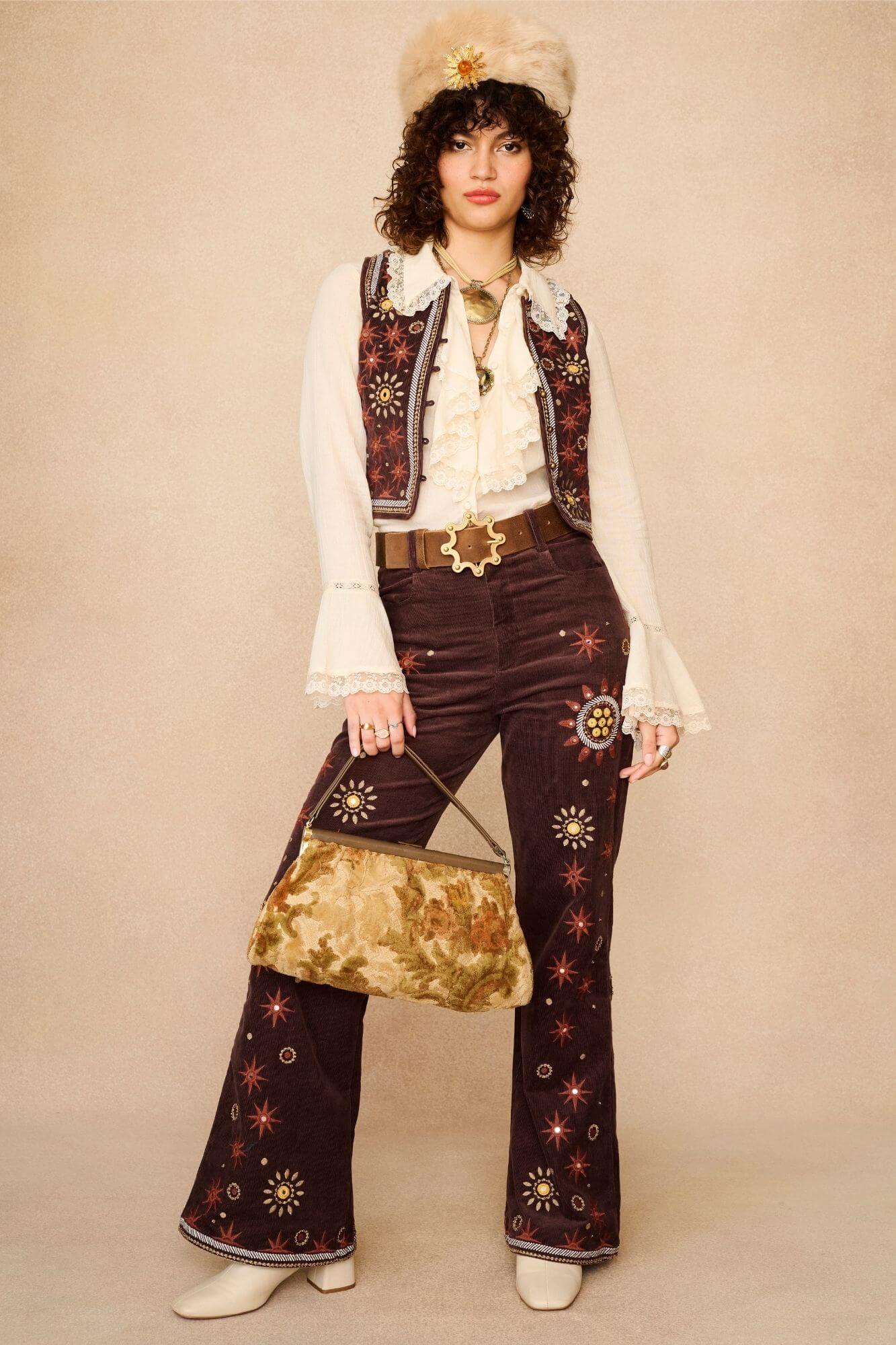 Stardust Corduroy Embroidered Vest – Brown