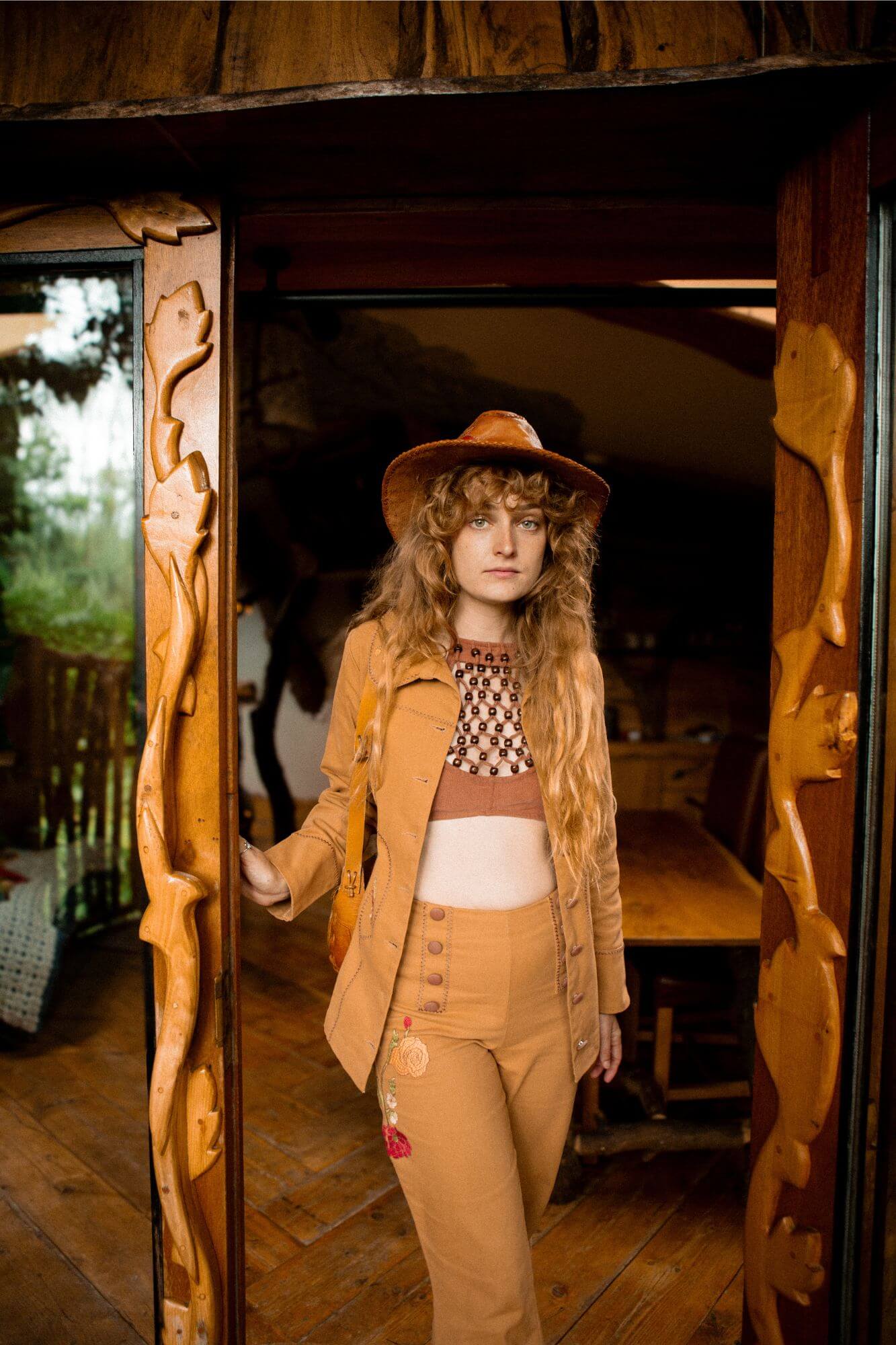 Amber Lane Beaded Halterneck Top – Brown