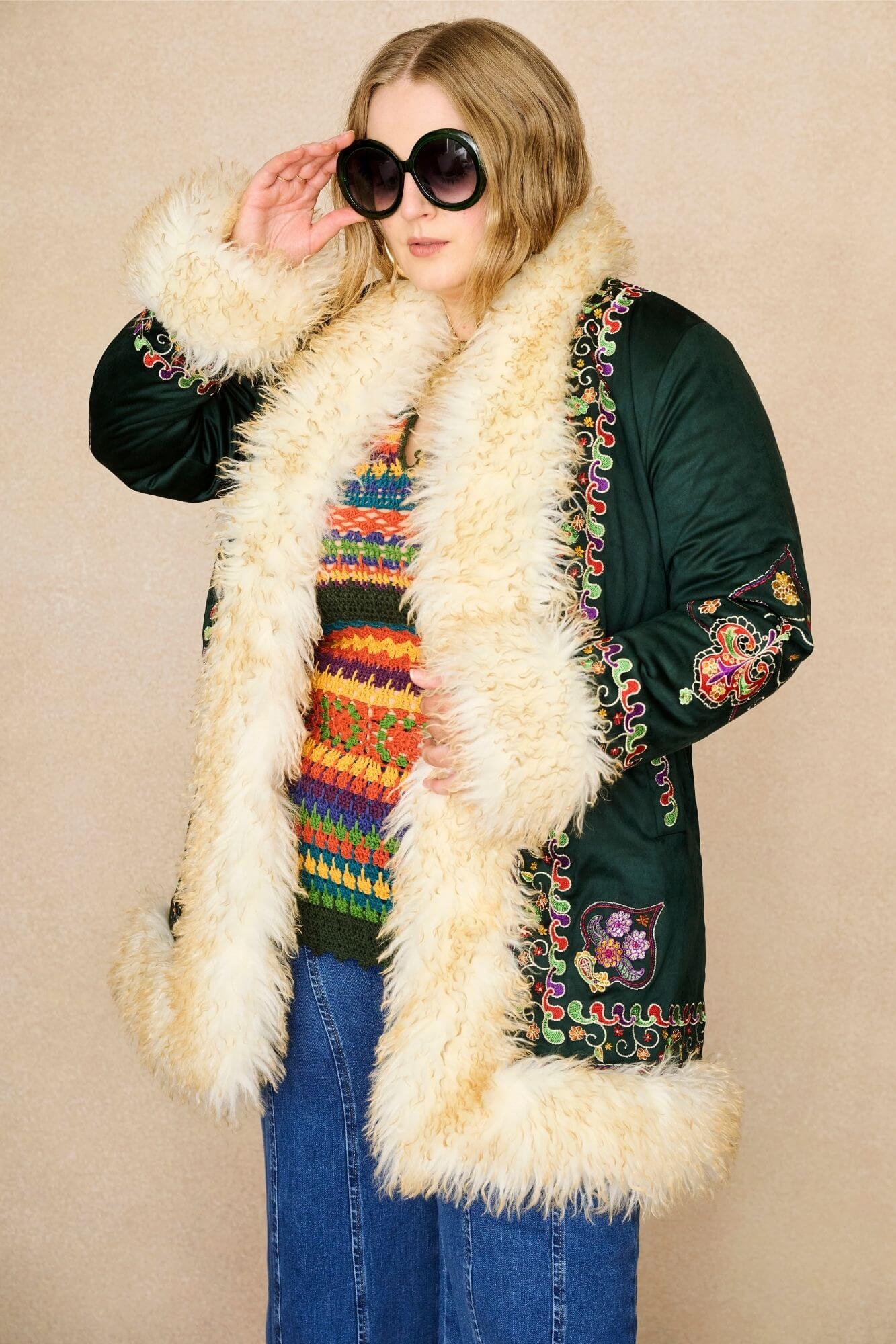 Breaking Hearts Embroidered Penny Lane Coat – Green