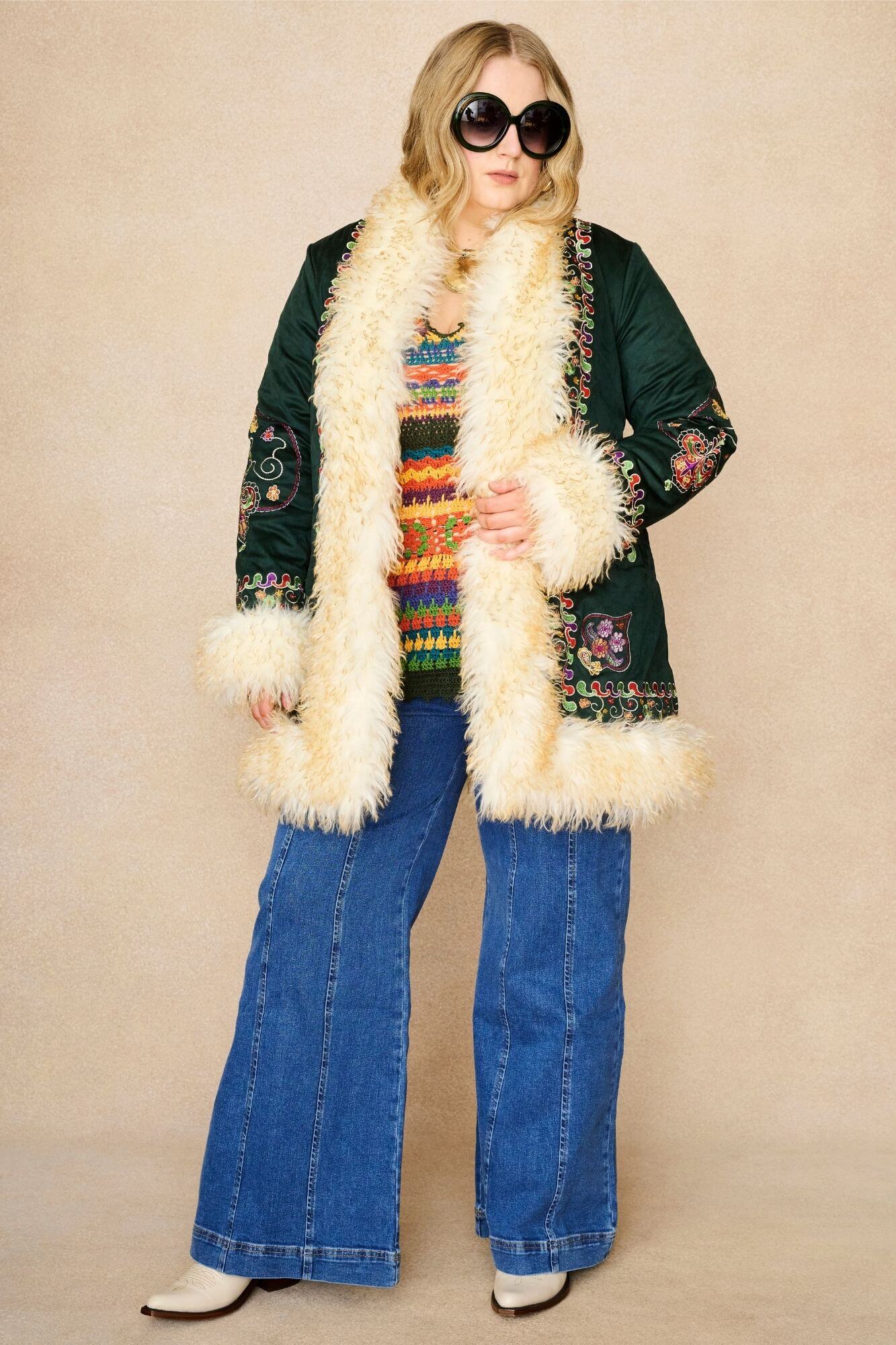 Breaking Hearts Embroidered Penny Lane Coat – Green