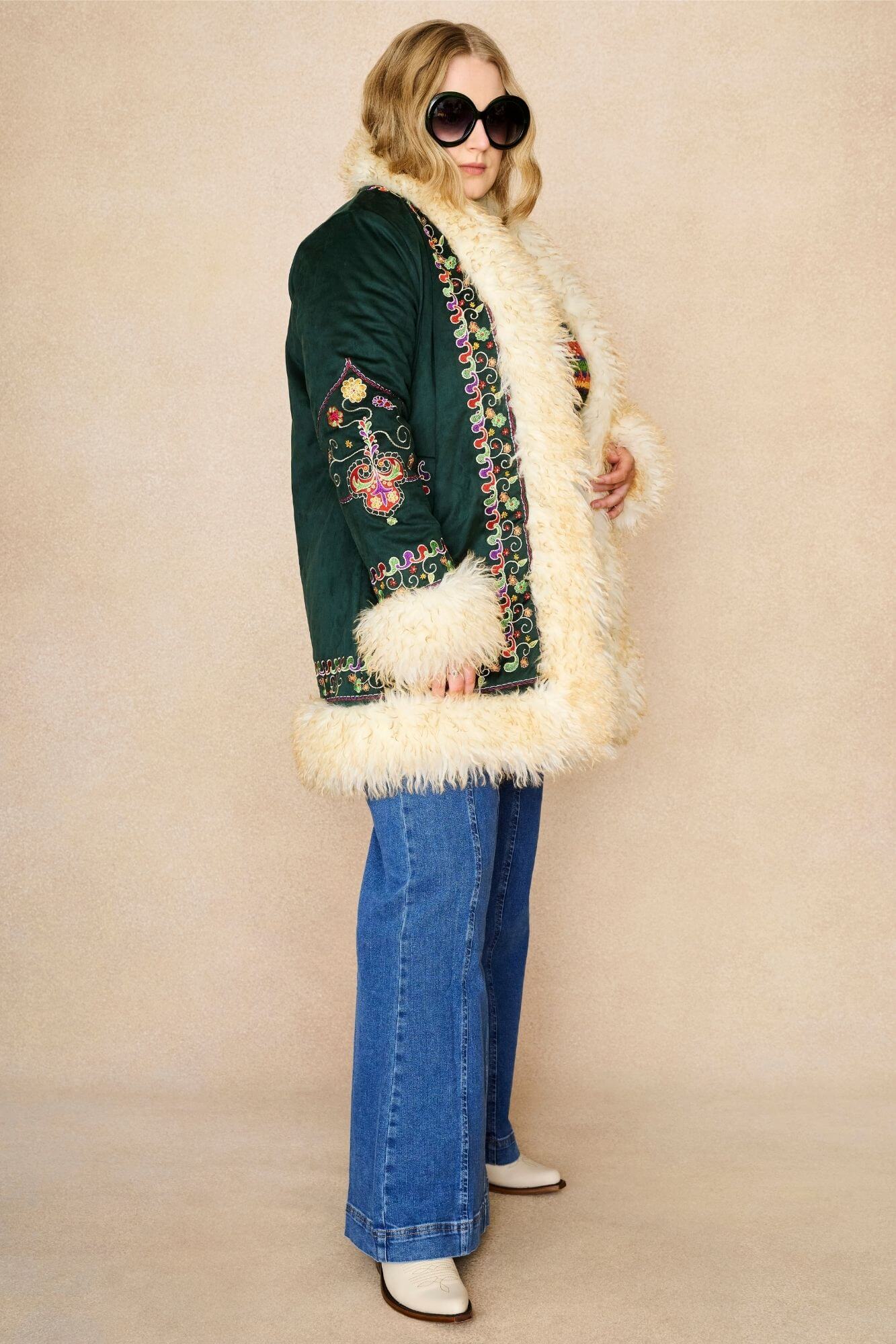 Breaking Hearts Embroidered Penny Lane Coat – Green