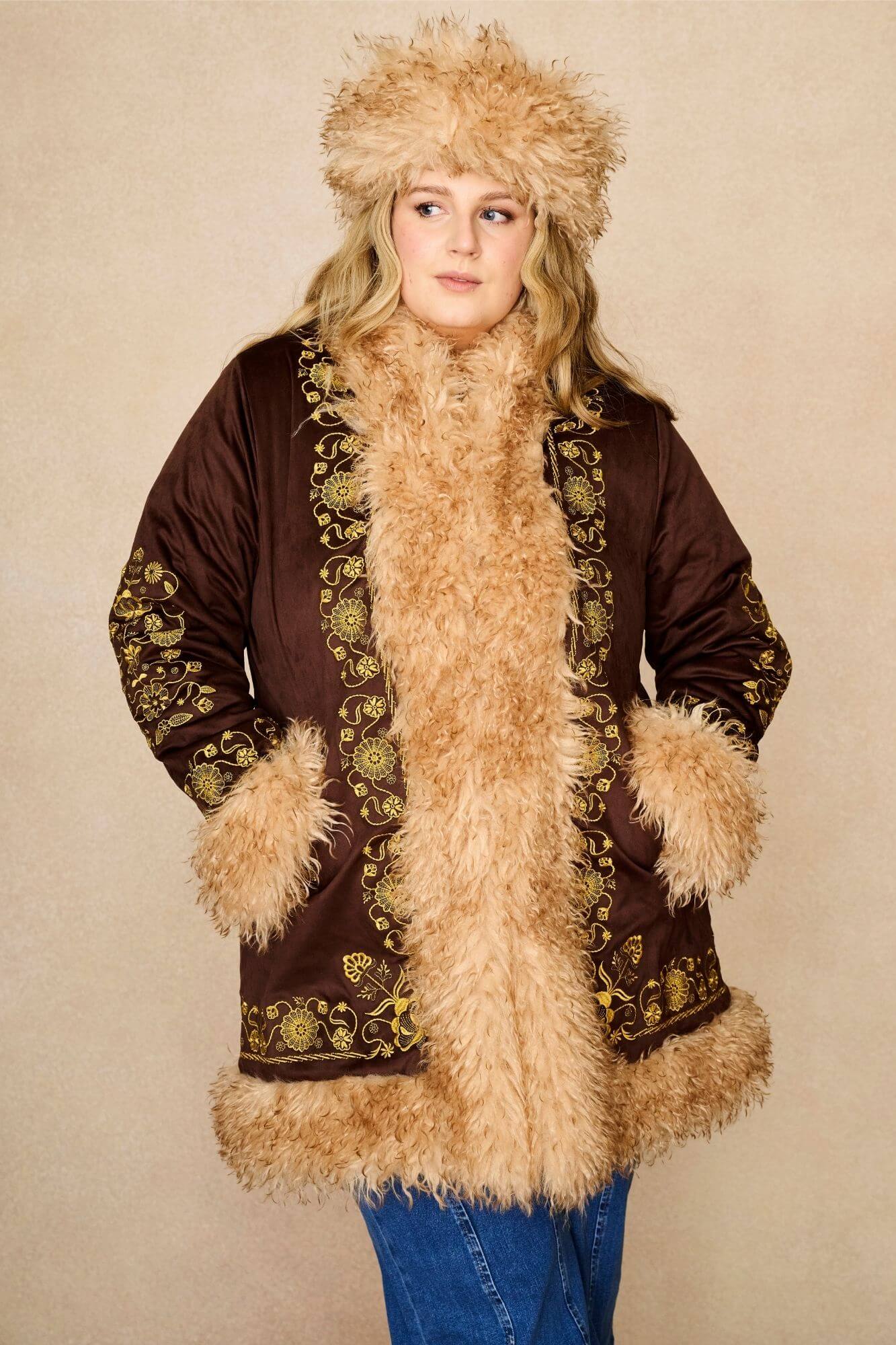 Breaking Hearts Embroidered Penny Lane Coat – Brown
