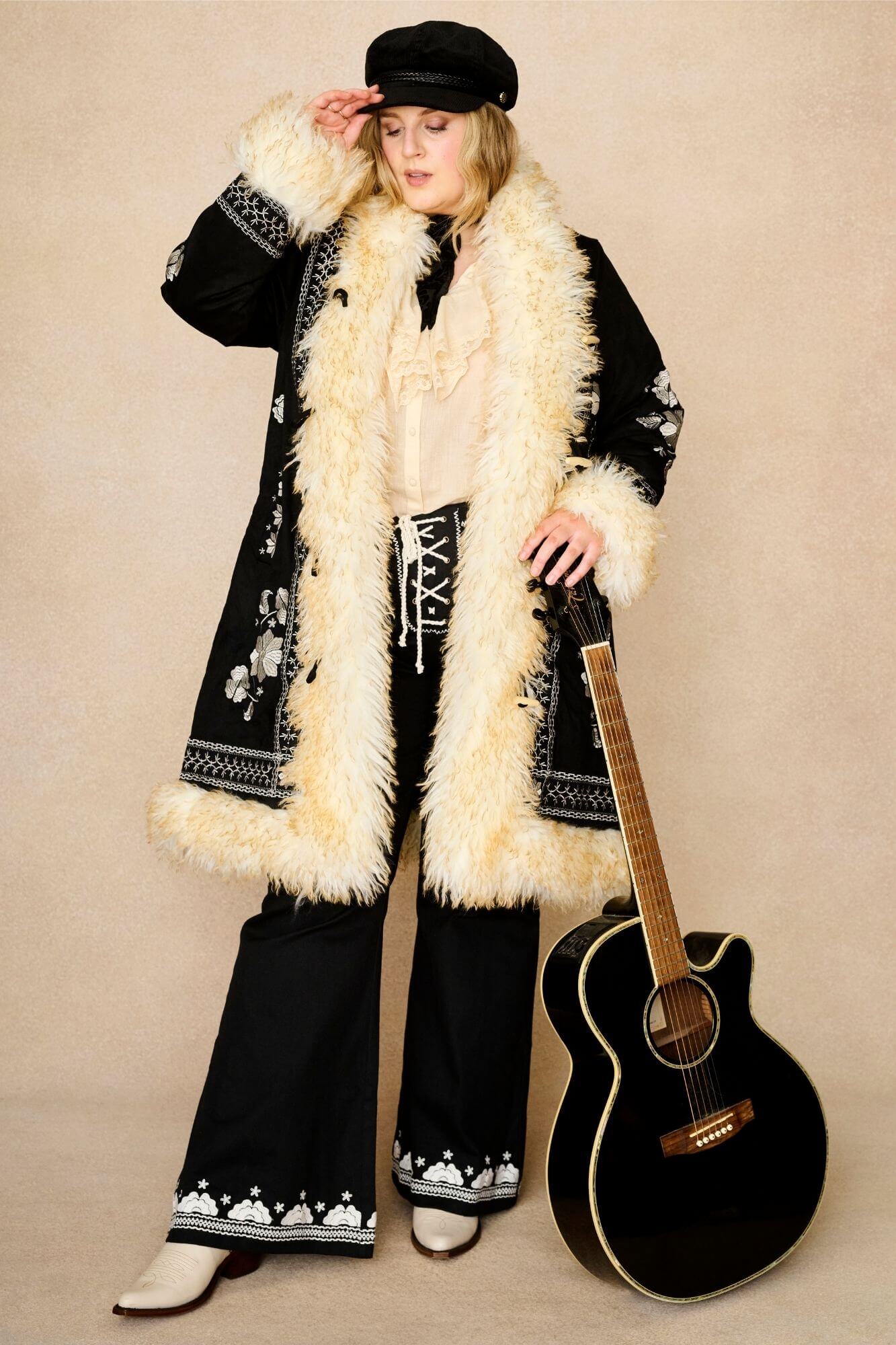 Breaking Hearts Embroidered Long Penny Lane Coat – Black