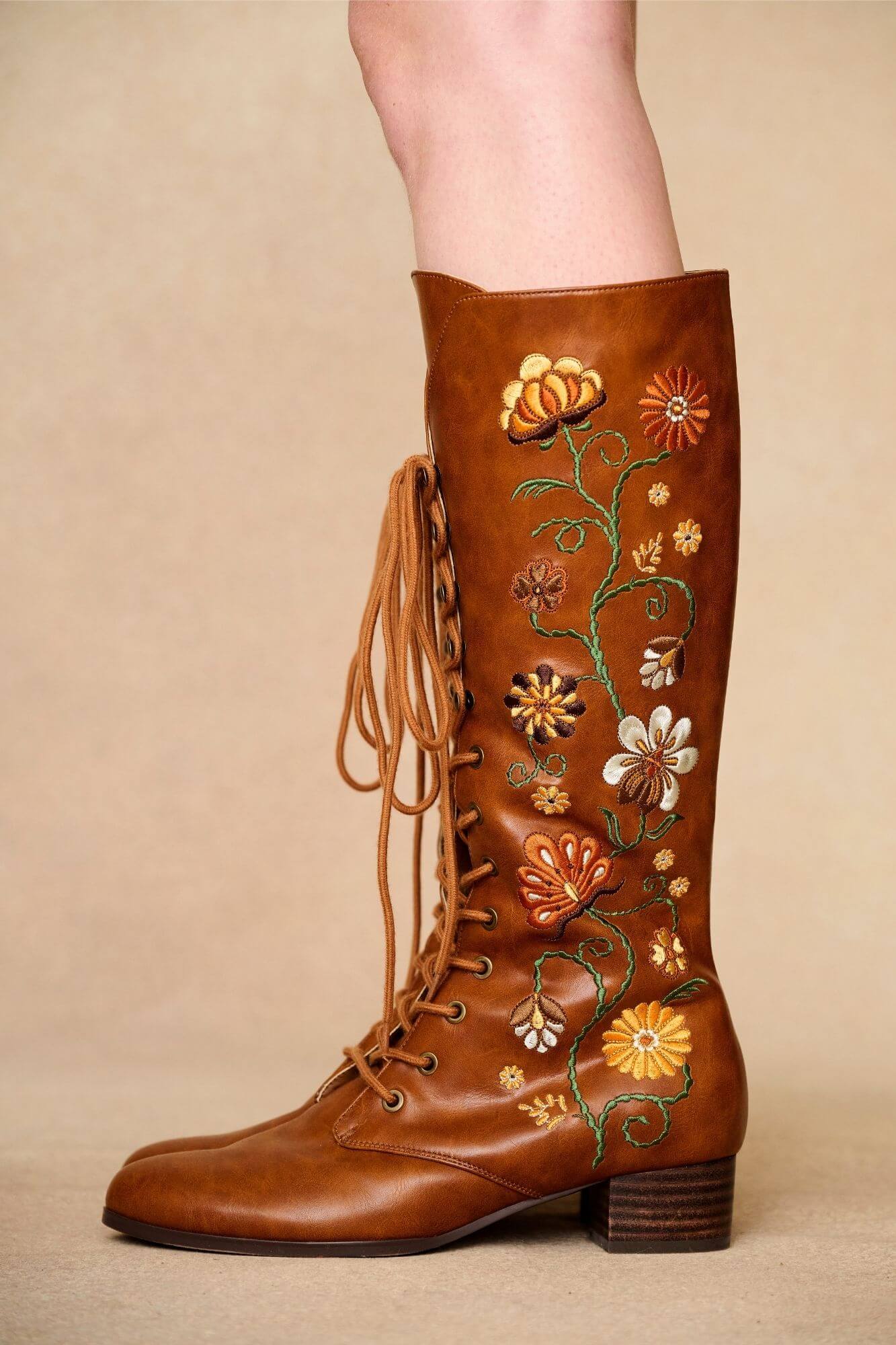 Penny Lane Brown Embroidered Boots – Floral