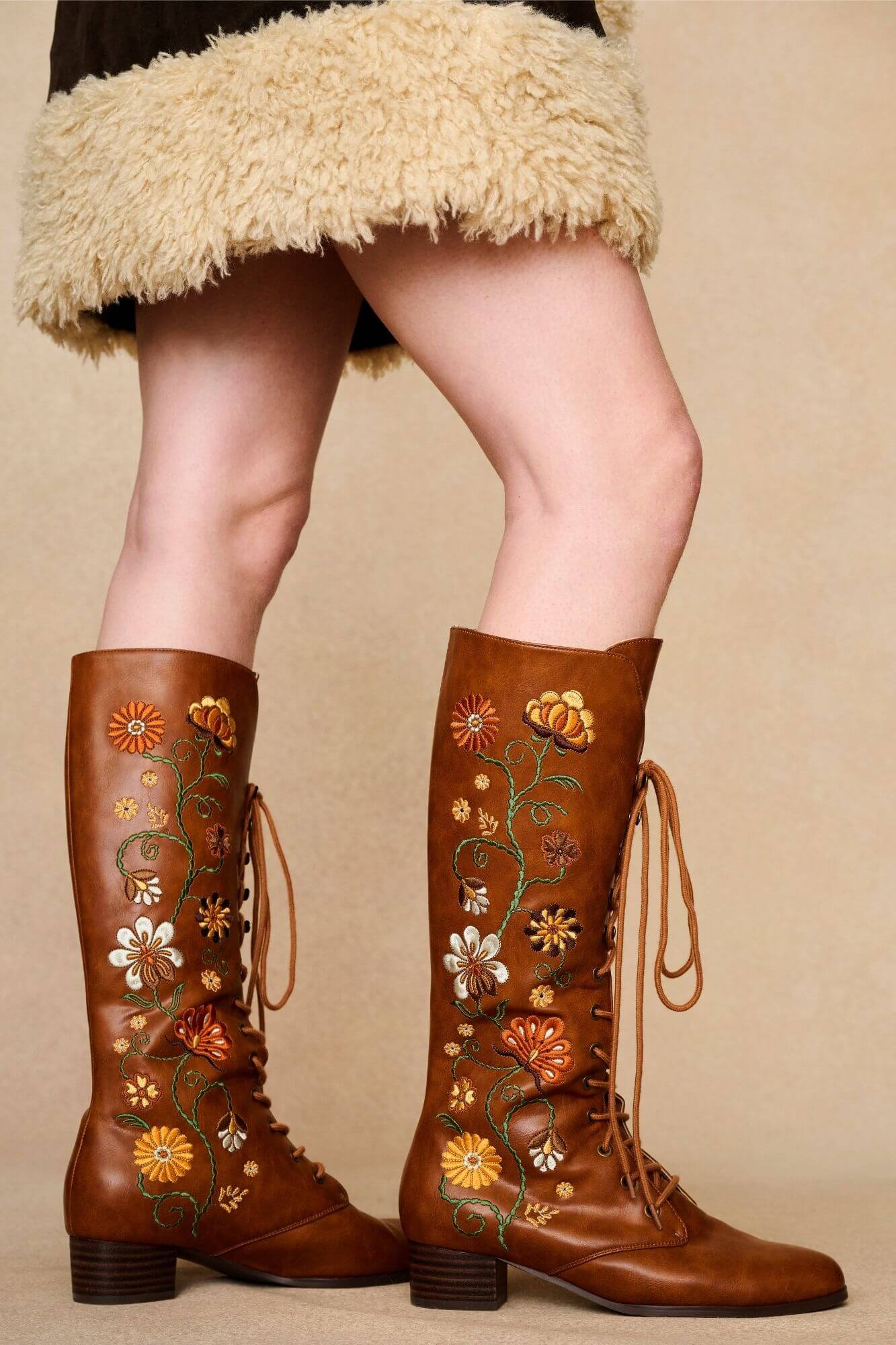 Penny Lane Brown Embroidered Boots – Floral