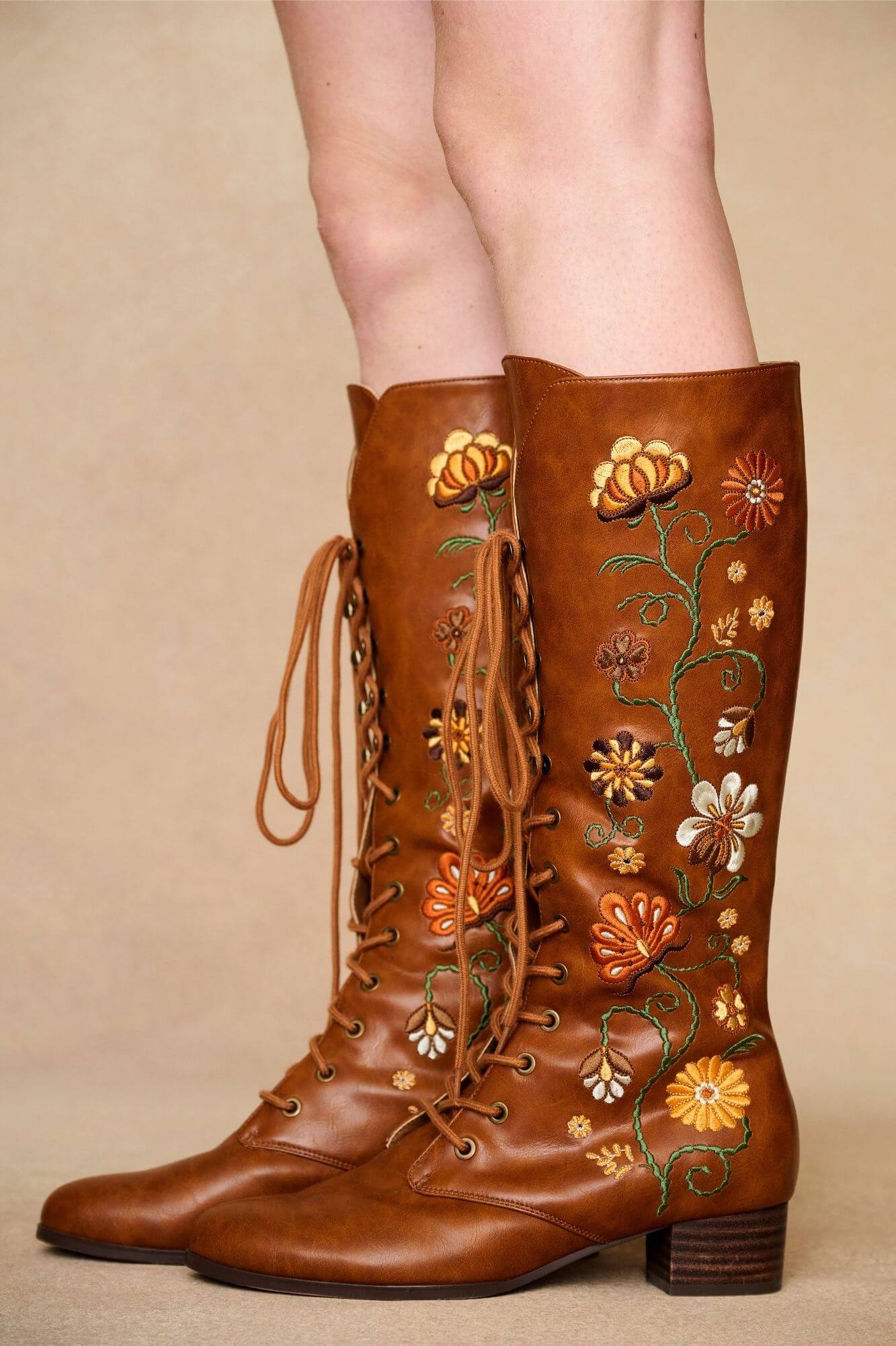 Penny Lane Brown Embroidered Boots – Floral