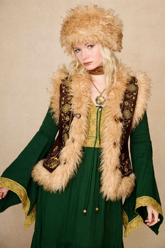 Marianne Embroidered Penny Lane Vest – Brown