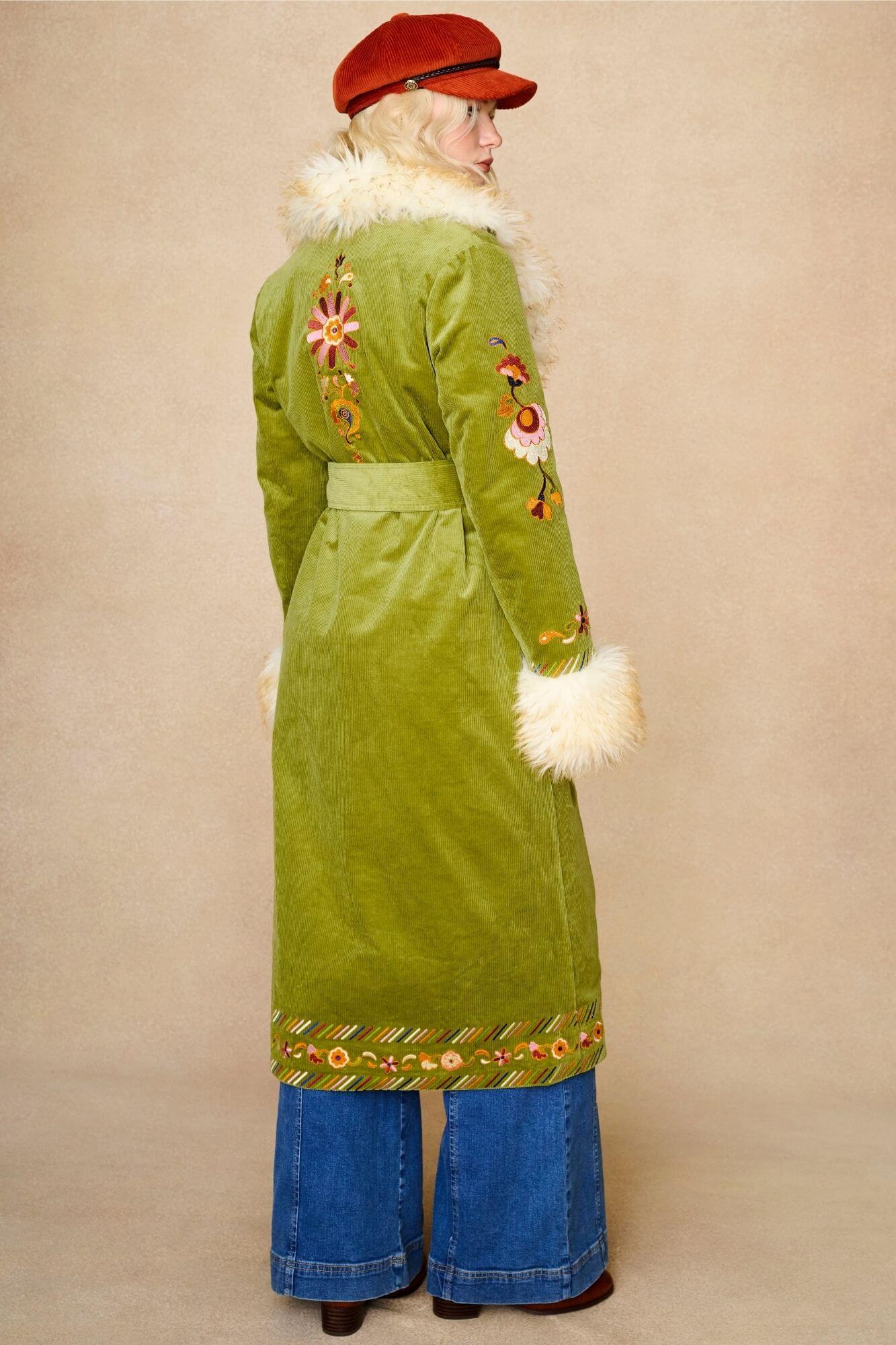 Angelina Embroidered Penny Lane Coat – Green