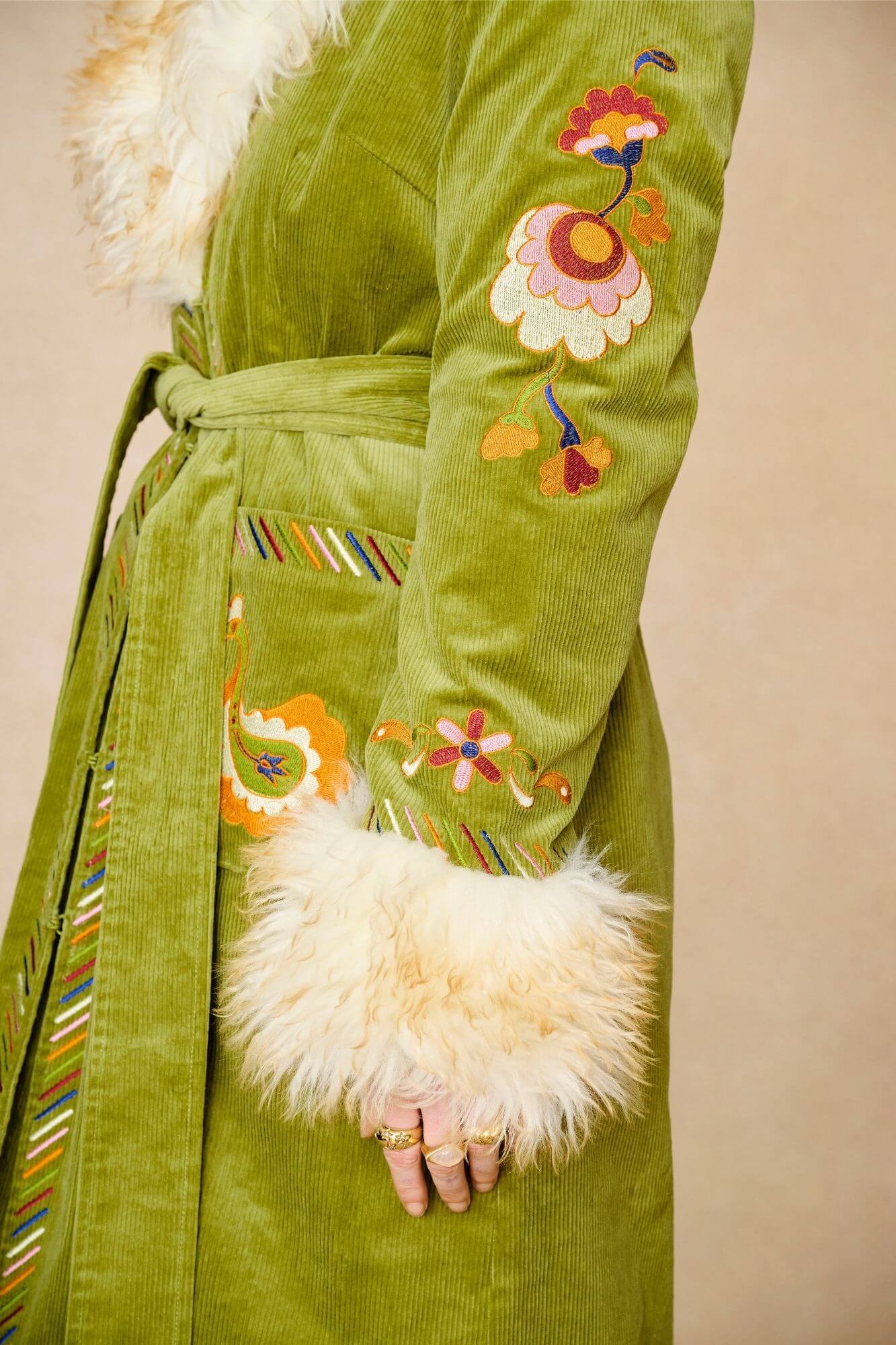 Angelina Embroidered Penny Lane Coat – Green