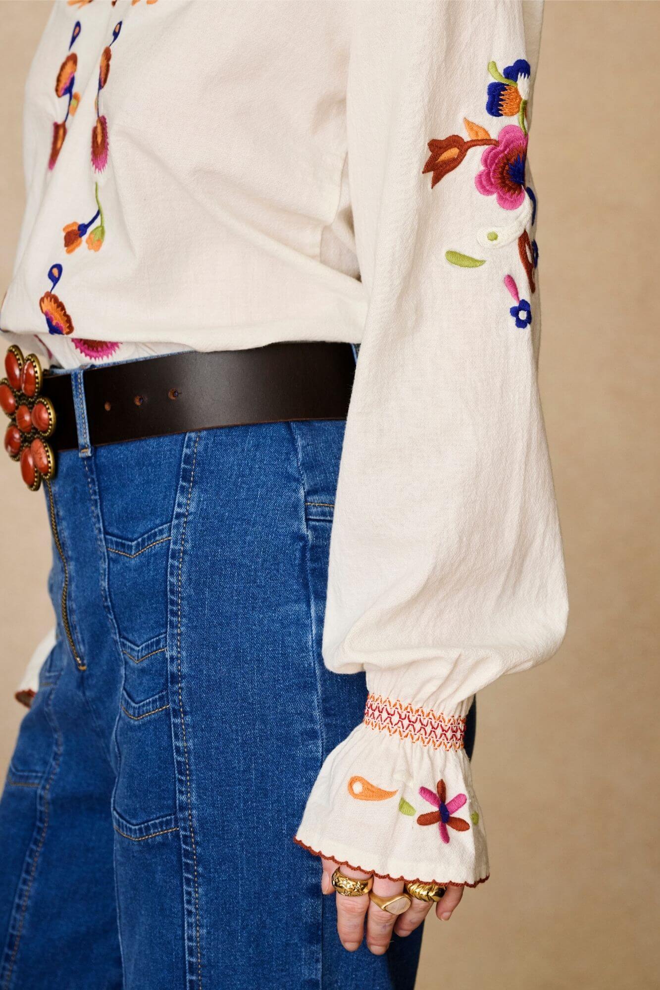 Laurel Embroidered Blouse – Cream