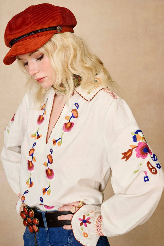 Laurel Embroidered Blouse – Cream