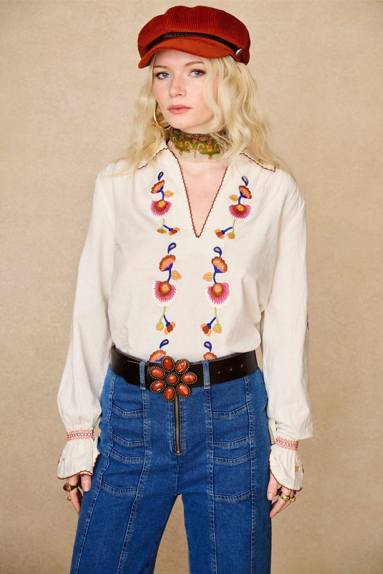 Laurel Embroidered Blouse – Cream