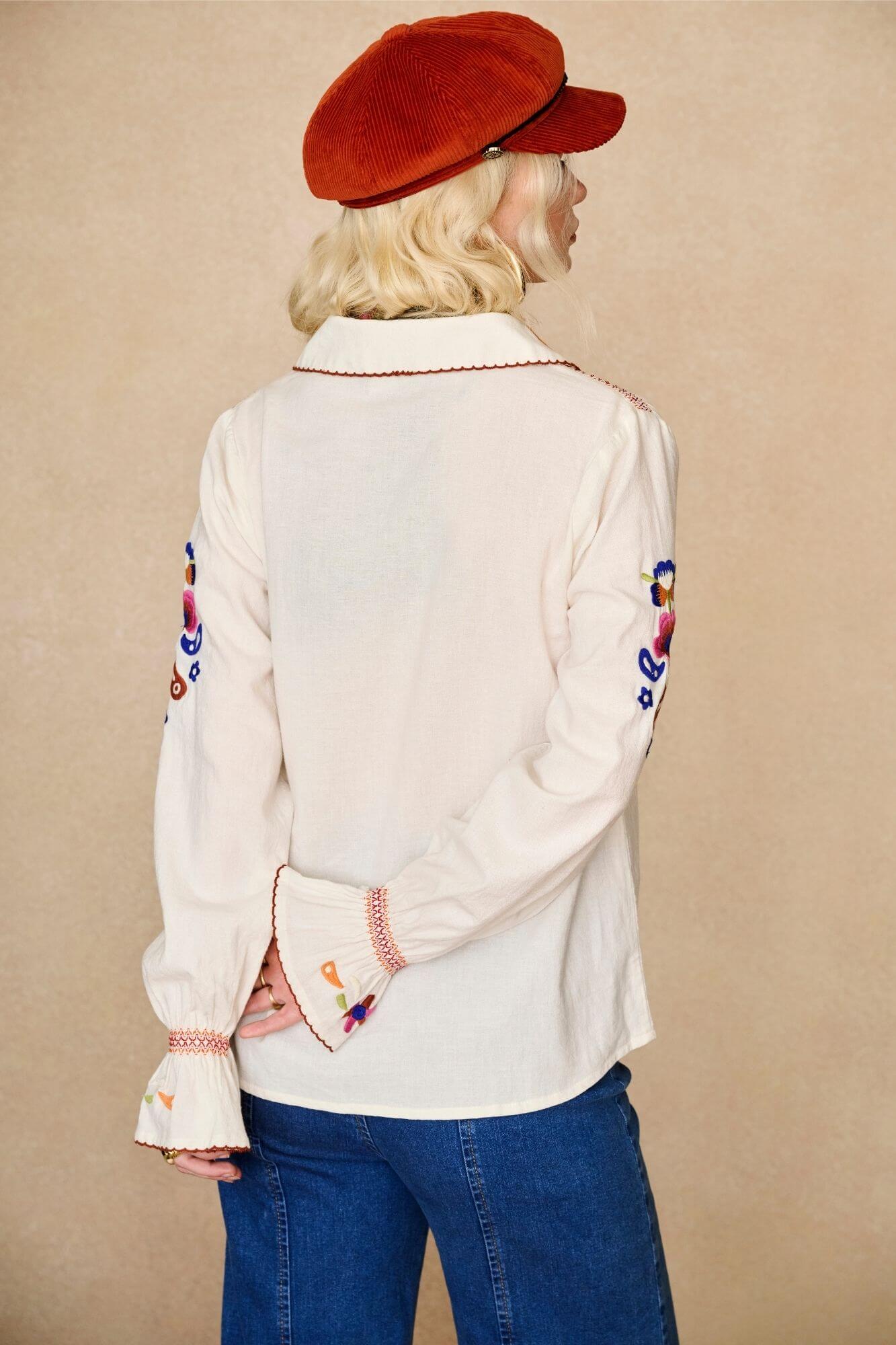 Laurel Embroidered Blouse – Cream