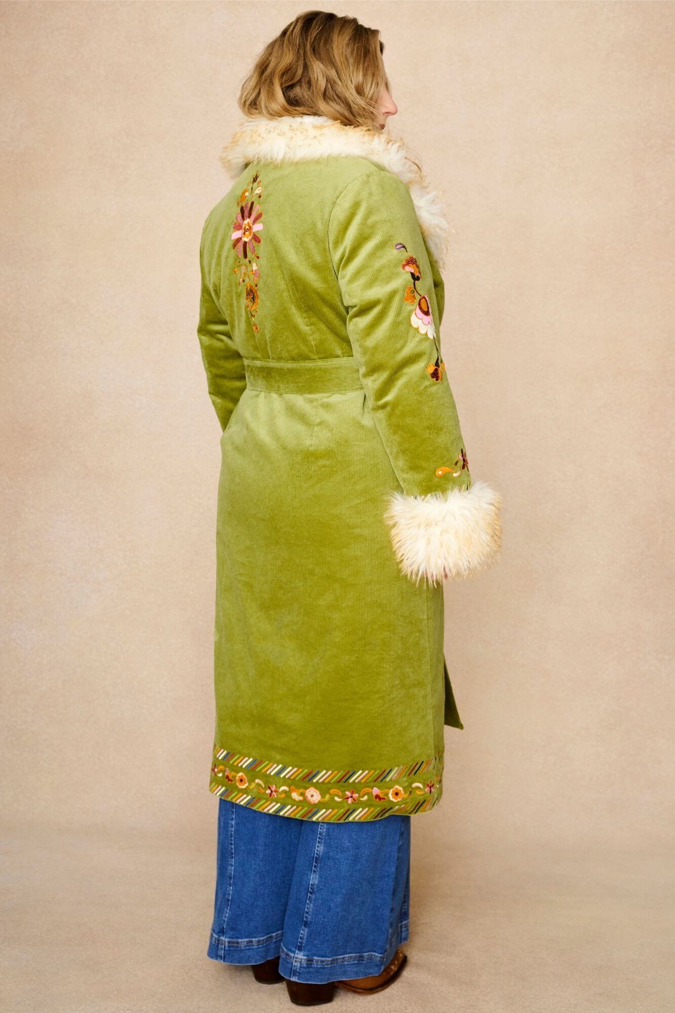 Angelina Embroidered Penny Lane Coat – Green