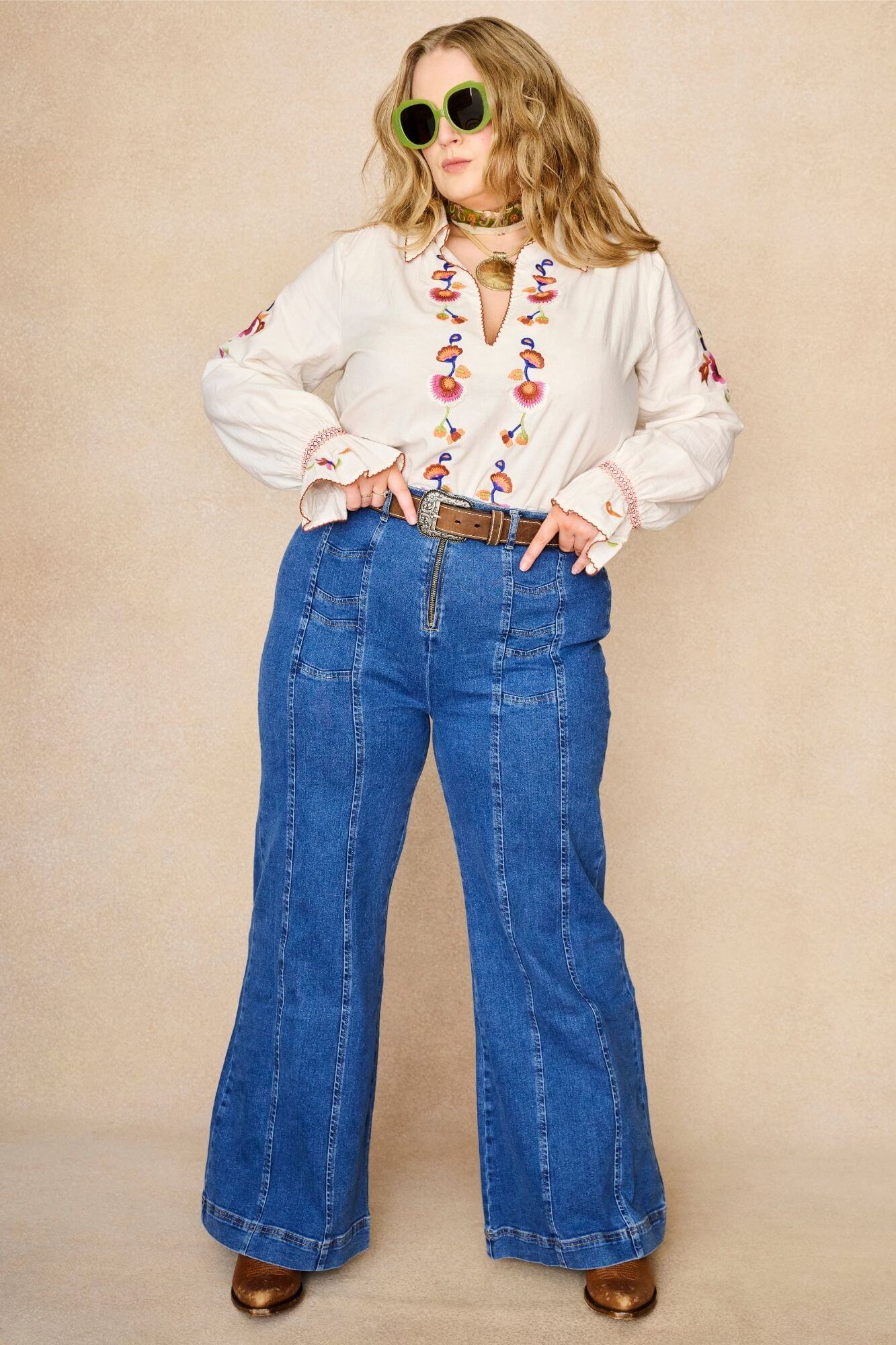 Little Jeanie Chevron Wide Leg Jeans