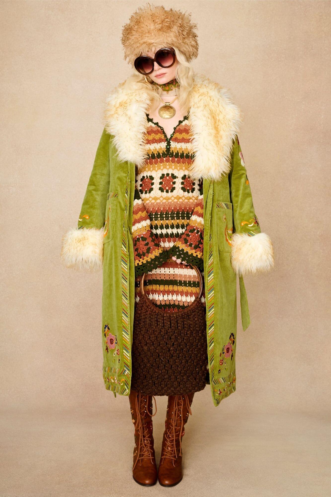 Angelina Embroidered Penny Lane Coat – Green