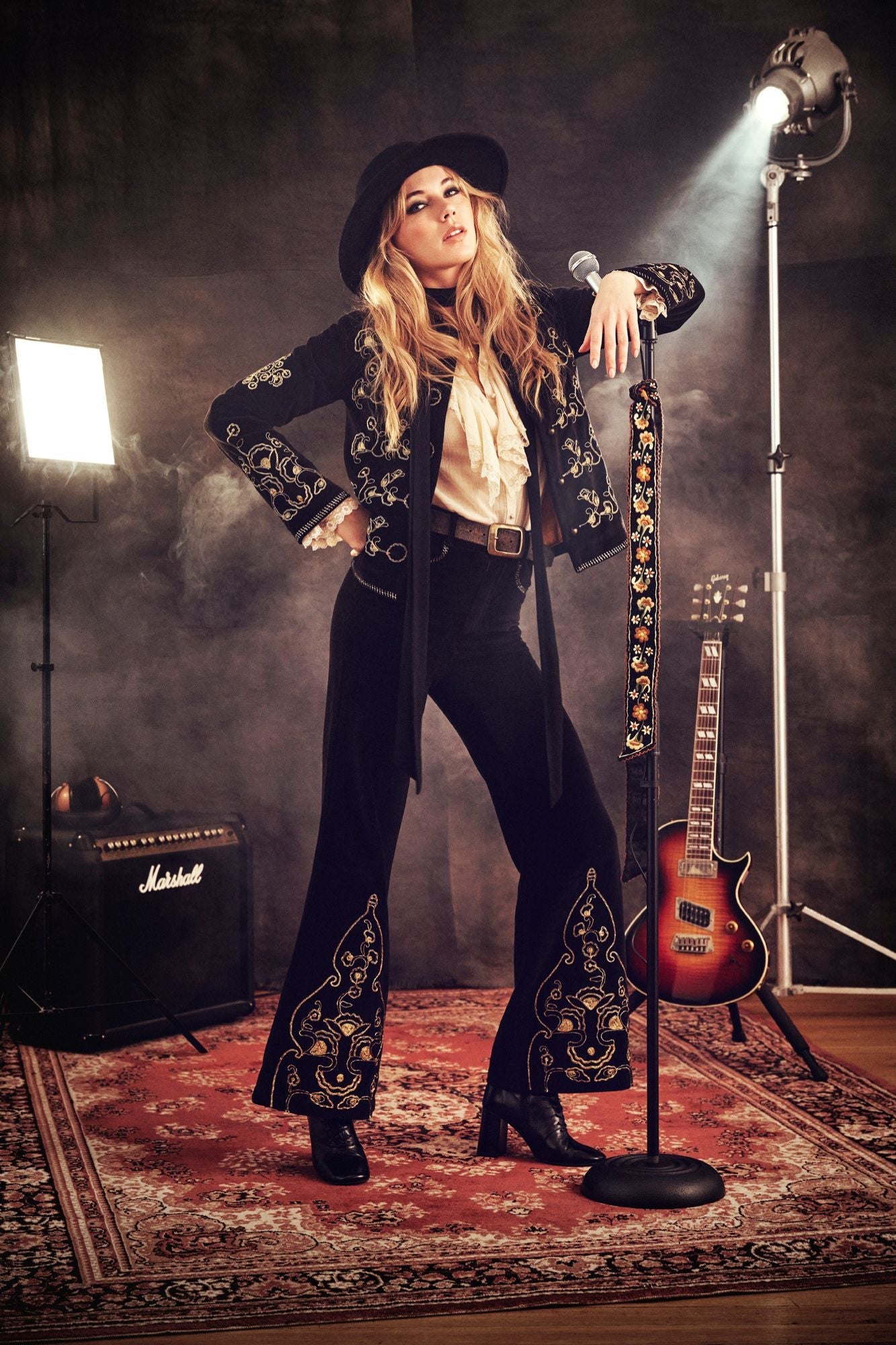 Smoke & Gold Embroidered Velvet Jacket – Black