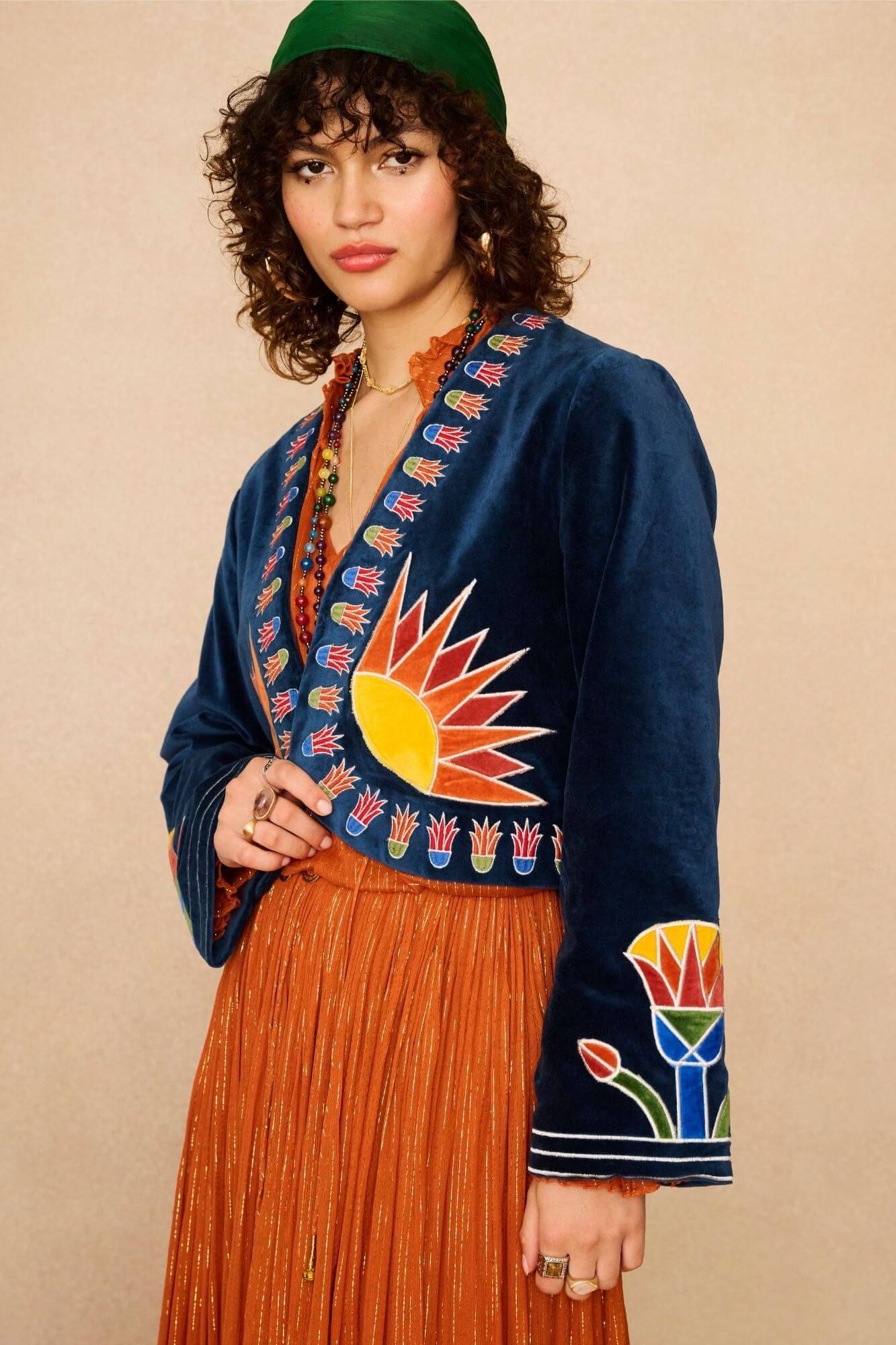 Zodiac Velvet Embroidered Jacket – Blue