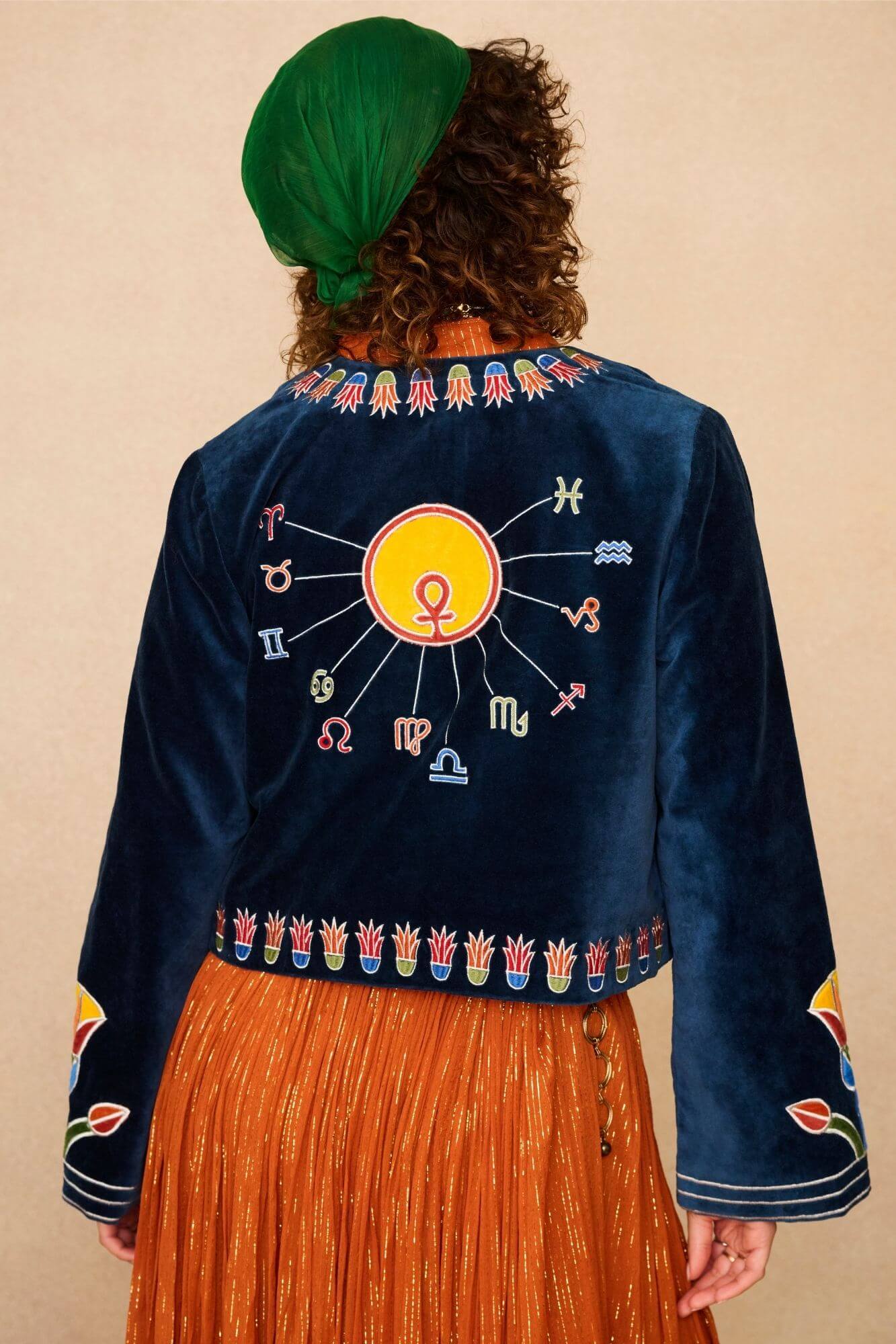 Zodiac Velvet Embroidered Jacket – Blue